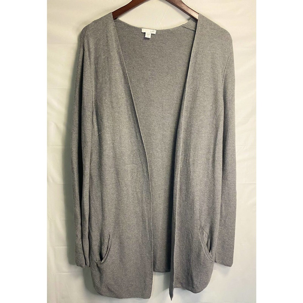 J. Jill Womens Long Open Front Silk Wool Blend Duster Cardigan Grey‎ Tall Large